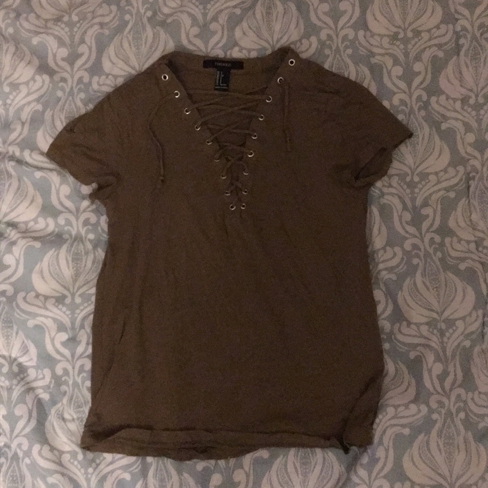 Forever 21 green laced up shirt